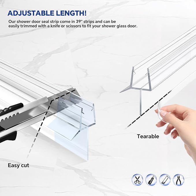 2-Pack Frameless Shower Door Bottom Seal Clear Glass Seal Strip Shower Door - Image 4