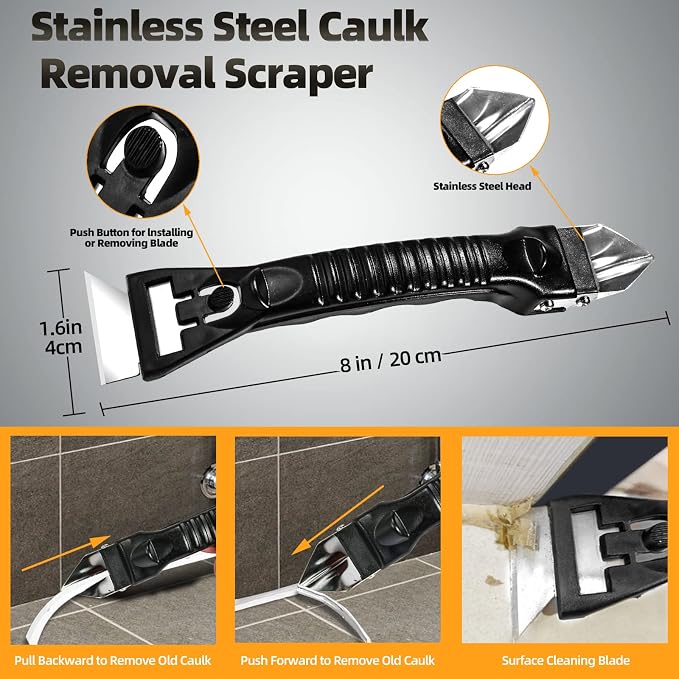 Caulk Removal Tool Kit Caulking Spatula Stainless Steel Head Grout Remover - Image 2