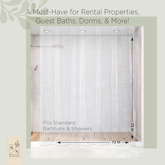 Stitch & Stone Shower Curtain Liner, Premium Heavyweight Durable Waterproof 8g - Image 2