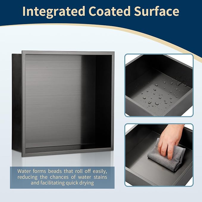 12x12 Shower Niche Insert Tile Ready, Stainless Steel Brushed Black Recessed - Image 5