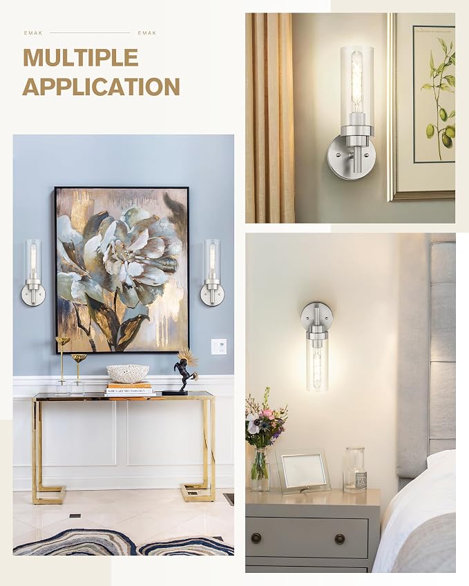 Emak Brushed Nickel Wall Sconce Light, Modern Bathroom Light Fixtures - Image 5