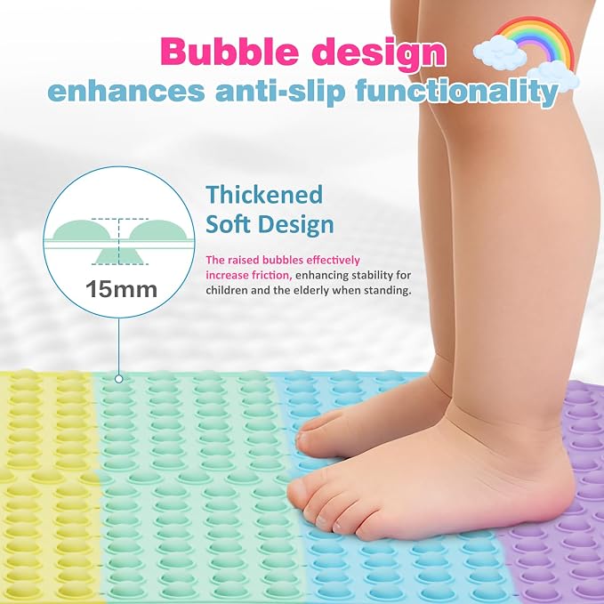 Push Pop Bubble Bath Mat for Kids, Rainbow Large Non-Slip Silicone Tub Mat - Image 4