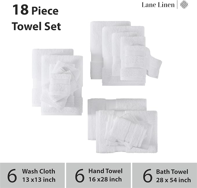 LANE LINEN Towel Set of 18 – Premium 100% Cotton, Zero Twist, 6 Large Bath Towel - Image 3