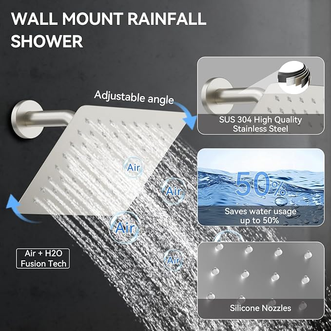 Shower Systems Brushed Nickel Shower Faucet Sets, Bostingner 4 Modes 10+6" - Image 7