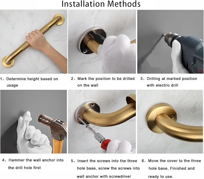 Shower Grab Bar, 2 Pack 12 Inch Gold Bathroom Grab Bar, 1.25" Diameter 304 - Image 5