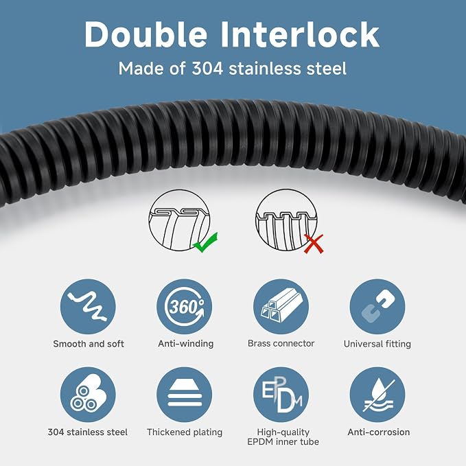 Black Shower Hose Replacement 6 foot 304 Stainless Steel Hand Held Shower Head - Image 4