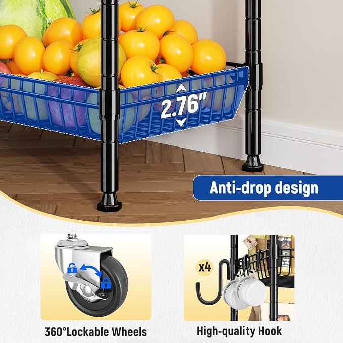 7 Tier Wire Shelving Unit with Wheels 72" H Adjustable Basket Shelf Storage - Image 8