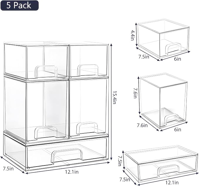 Stackable Storage Drawers Set of 5 Pack, Acrylic Organizers and Storage - Image 3