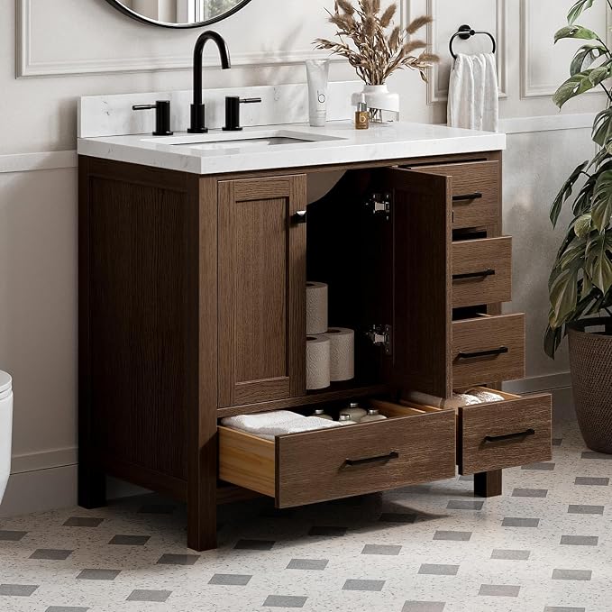 ARIEL Cambridge 36 Inch Single Rectangular Sink Bathroom Vanity - Image 2