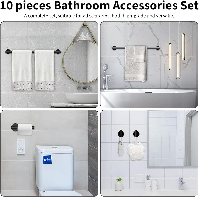 Newfun 10 Pieces Matte Black Bathroom Hardware Set - Image 7
