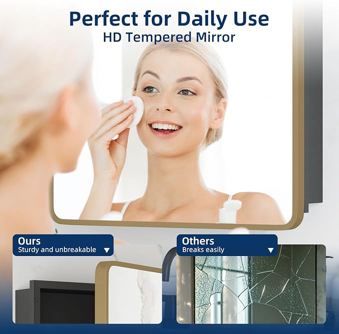 Medicine Cabinet 20 x 28 Inch, Brush Gold Bathroom Medicine Cabinet - Image 5