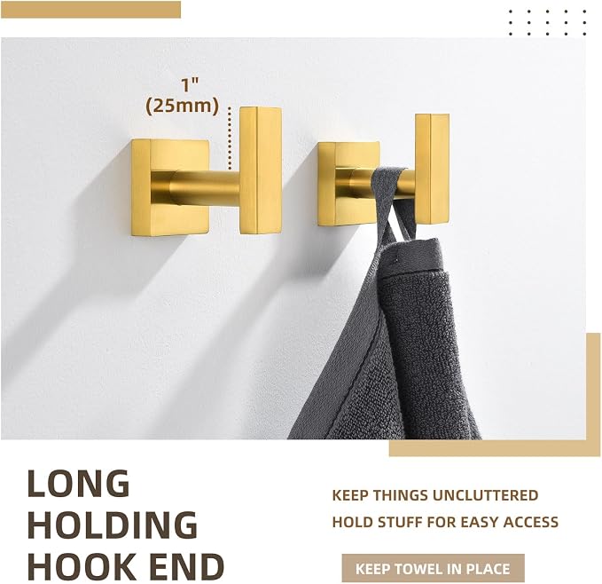 Angle Simple Towel Hooks for Bathroom, SUS 304 Stainless Steel Square Robe Coat - Image 3