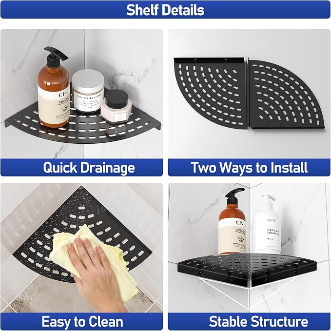 2 Pack Corner Shower Shelves 304 Stainless Steel Shower Corner Shelf Matte - Image 6