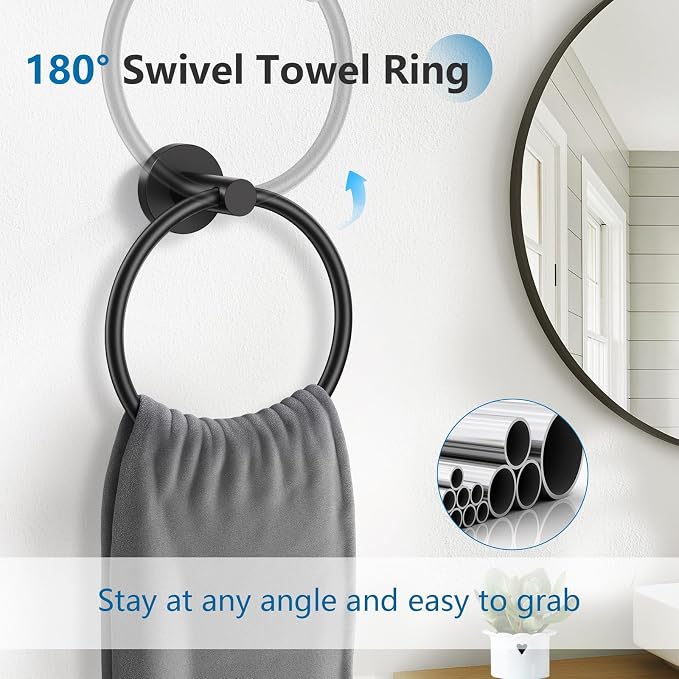 TNOMS 5 Pieces Towel Bar Set Matte Black Bathroom Hardware Set Upgraded Toilet - Image 4
