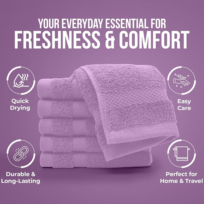 DAN RIVER 12-Pack Premium 100% Cotton Lavendar Face Towels – Reusable Face - Image 7