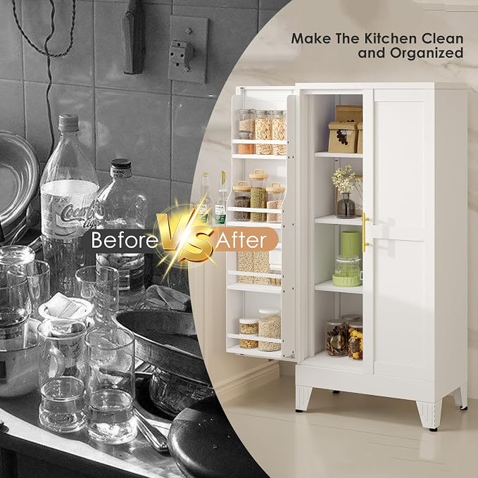48" H Metal Kitchen Pantry Storage Cabinet, Freestanding Cupboard Storage - Image 6