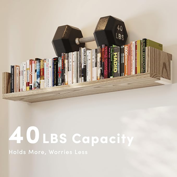 Wall Bookshelf, 36 Inches U Shaped Wall Shelves, Long Deep Floating Shelves - Image 2