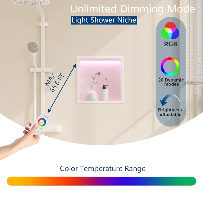 12X12 RGB Shower Niche, No Tile Needed Wall Niche - Image 4