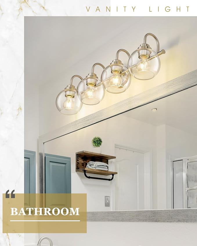 Bathroom Light Fixtures, 4-Light Brushed Nickel Vanity Lights Over Mirror - Image 5