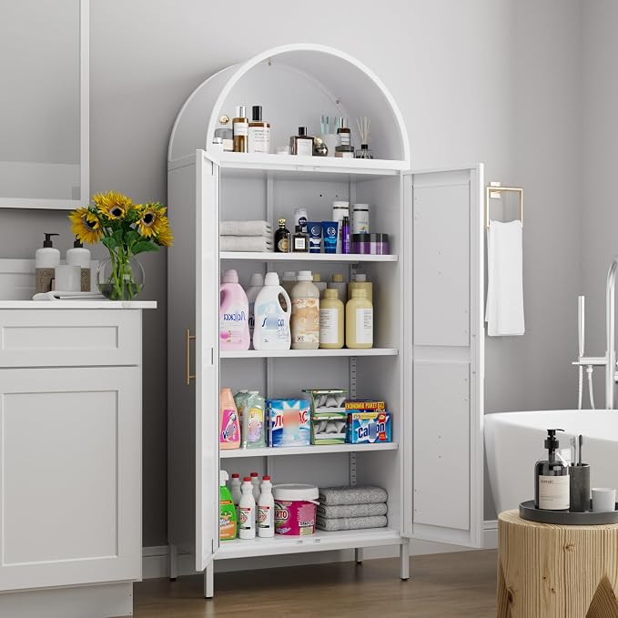 Kitchen Pantry Cabinet, 67in Tall Arched Storage Cabinet - Image 8