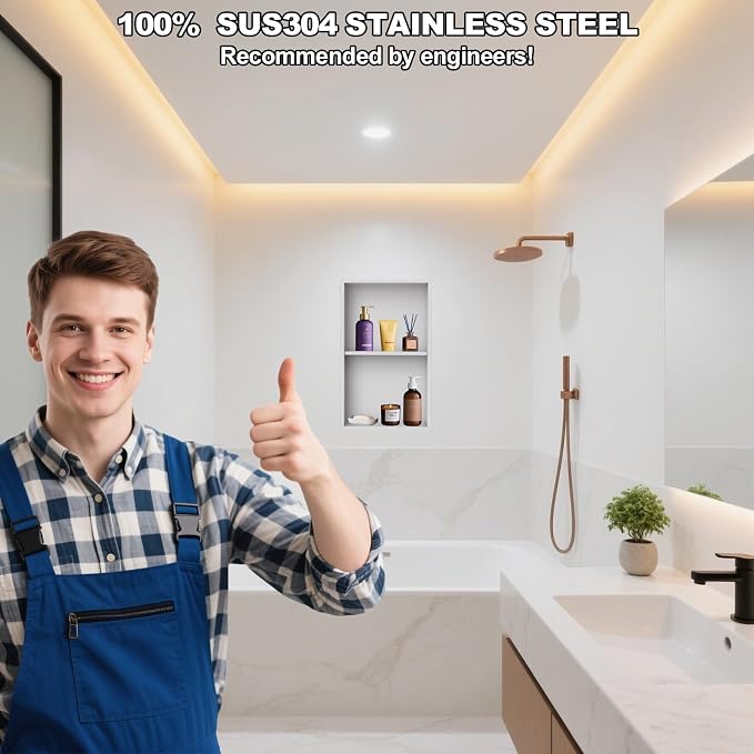 Real 304 Stainless Steel Shower Niche 12x24in-92° Quick Drain-No Tile Needed-2 - Image 6