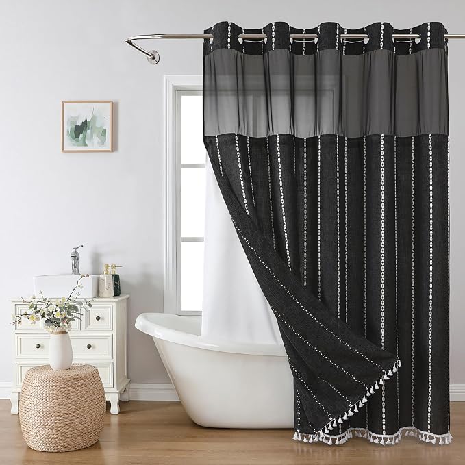 No Hook Extra Long Shower Curtain Set by EACHOPE