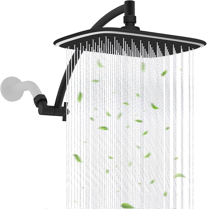 Rain Shower Head with 12" Shower Head Extension Arm, Metal Shower Arm Extender by iFealClear