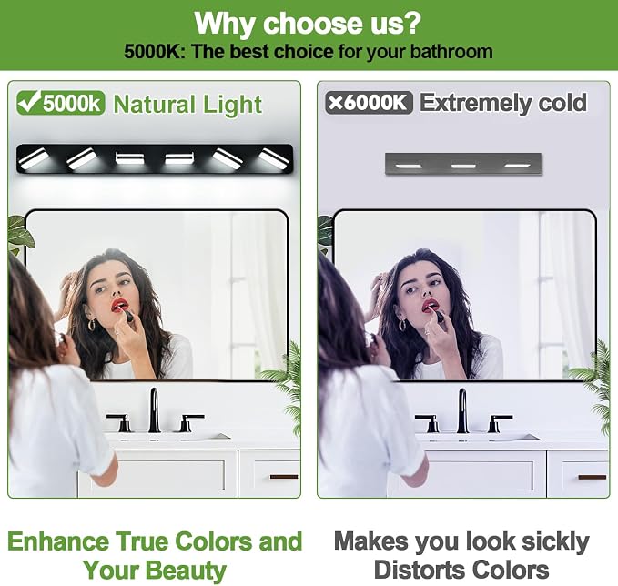360° Rotate LED Dimmable Bathroom Vanity Light Fixtures, 3000LM Acrylic Matte - Image 3