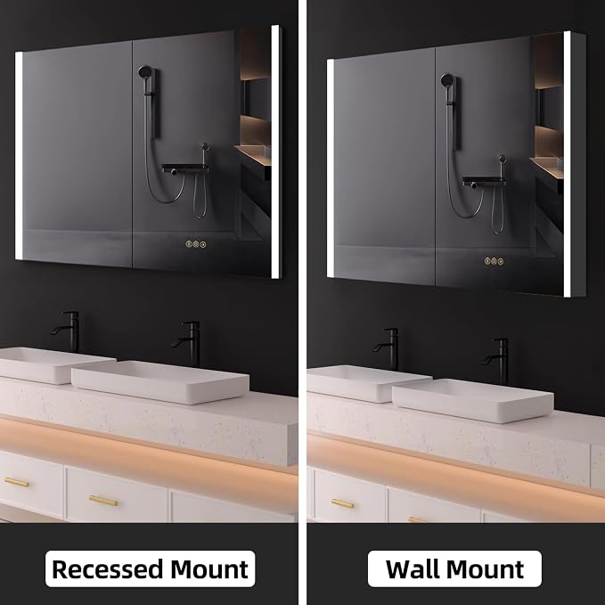 Medicine Cabinet with LED Lights and Mirror, 36 x 32 Inch Surface or Recessed - Image 8