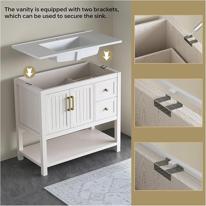 36" Bathroom Vanity with Sink, Bathroom Sink Cabinet with 2 Drawers & Open Shelf - Image 7