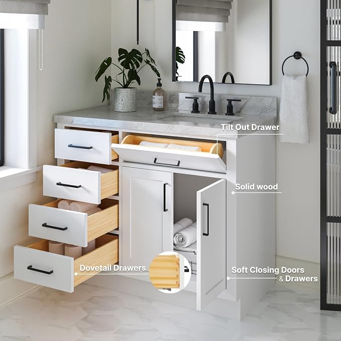 ARIEL Hepburn 43 Inch Single Sink Bathroom Vanity in White, 1.5 Edge Italian - Image 5