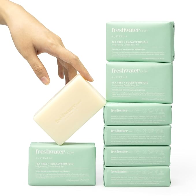 Freshwater Farm Australia Natural Soap Bar- Tea Tree + Eucalyptus Oil| 7oz x 8 by FRESHWATERFARMAUSTRALIA