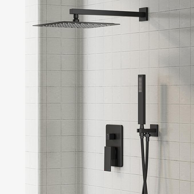 Gabrylly Shower System Black, Rainfall Shower Faucet Set Complete, 2 Way Valve - Image 2
