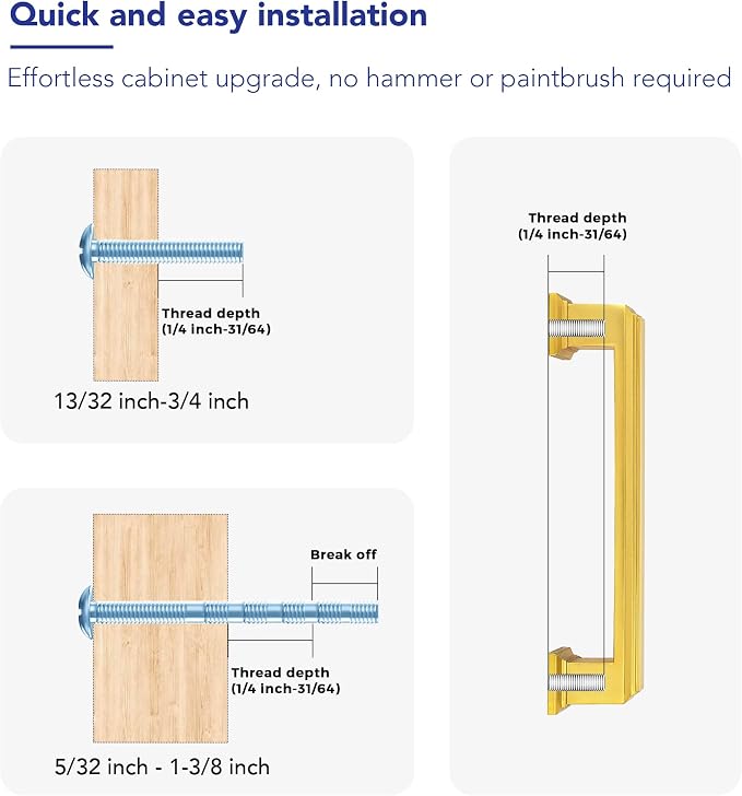 Ravinte Hardware 5 Pack Brushed Brass Cabinet Pulls, 3-3/4 Inch Hole Center - Image 3