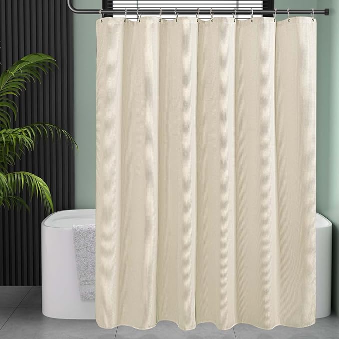 AmazerBath Waffle Shower Curtain, Heavy Duty Fabric Shower Curtain - Image 2