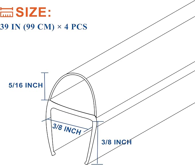 Frameless Shower Door Seal Strip 4 Pack x 39 Inch U - Image 4