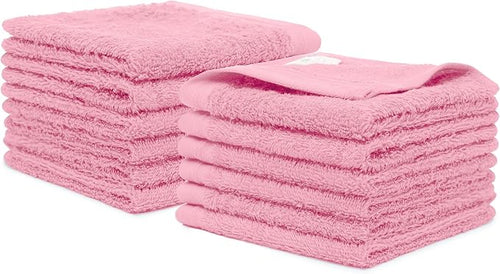 100% Cotton Washcloths Set 13” x 13” | Pink Rose Towels | Set of 12 Ultra Soft by Weidemans