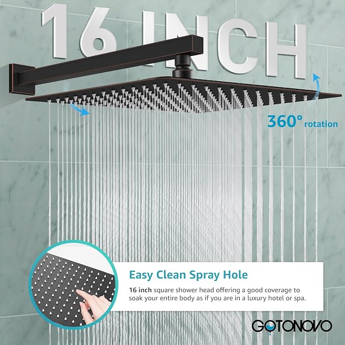 gotonovo Rainfall Bathroom Shower System Rain Shower Head and Handle Set Wall - Image 5