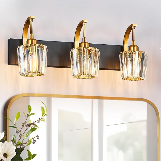 Modern Bathroom Vanity Light, 3-Light Black Gold Wall Sconce by FDPBY