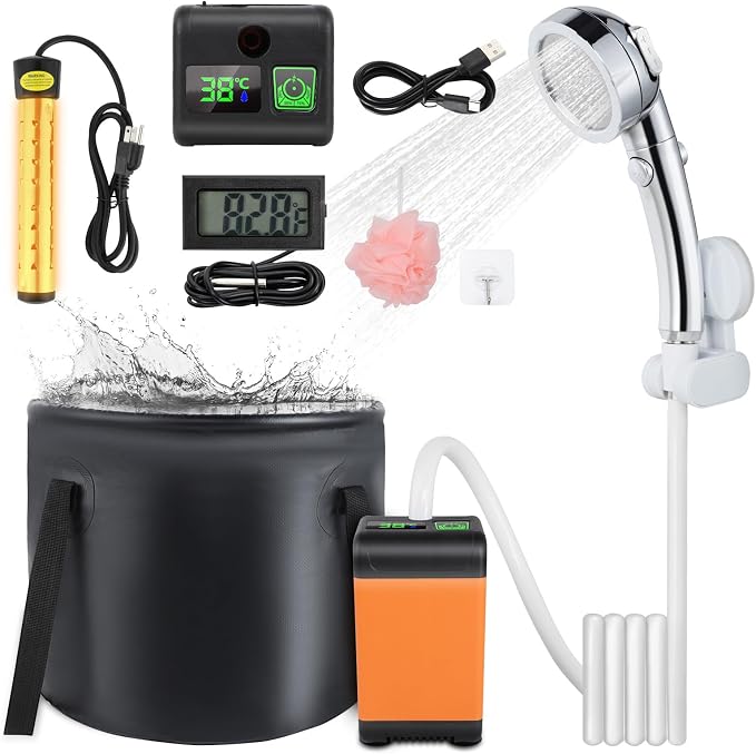 Portable Camping Shower, 7800mAh Rechargeable Outdoor Shower Kit by WELCOMETOFIRINER