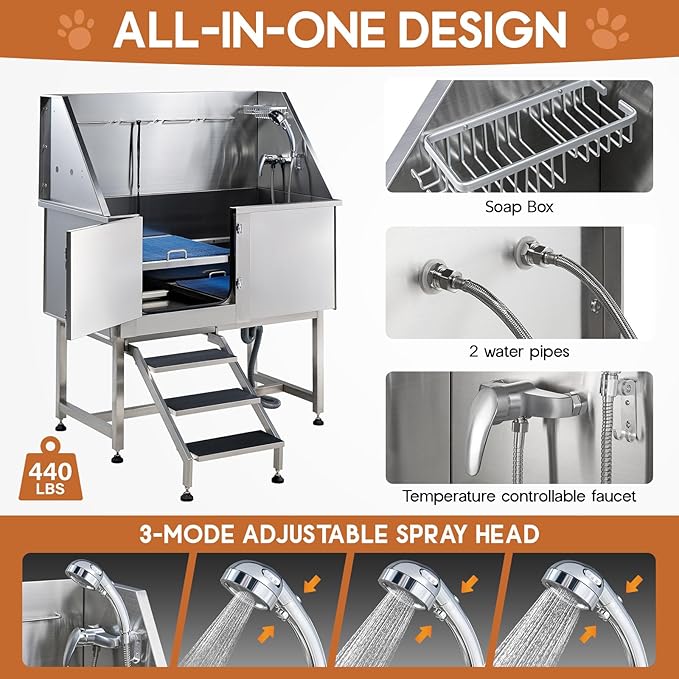 Albott 50-Inch Stainless Steel Dog Washing Station - Image 4