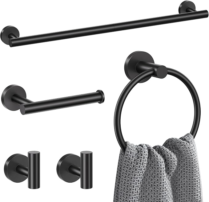 Lairuier 5 Pieces Matte Black Bathroom Accessories Set, 23.6 Inch Bath Towel by LairuierBathroomHardwareSet