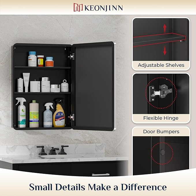 Keonjinn 20 x 32 Inch Chrome Medicine Cabinets - Image 7
