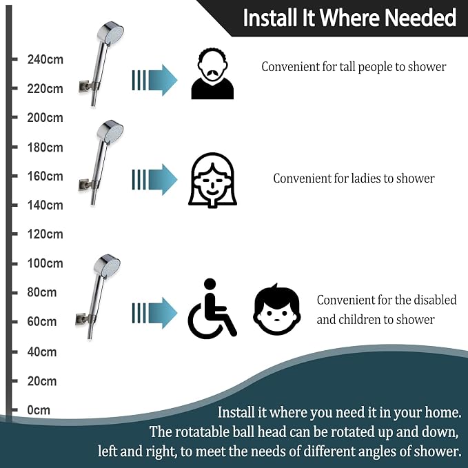 Shower Head Holder All Meta lHandheld Shower Wand Bracket Adhesive Shower Wall - Image 5
