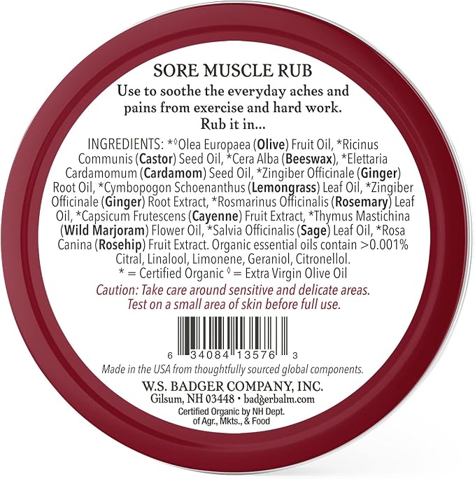 Badger Sore Muscle Rub, 100% Organic Sore Muscle Cream, Cayenne & Ginger - Image 2