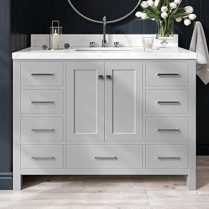 ARIEL Cambridge 48" Grey Bathroom Vanity, 1.5" Edge Carrara White Quartz by Ariel