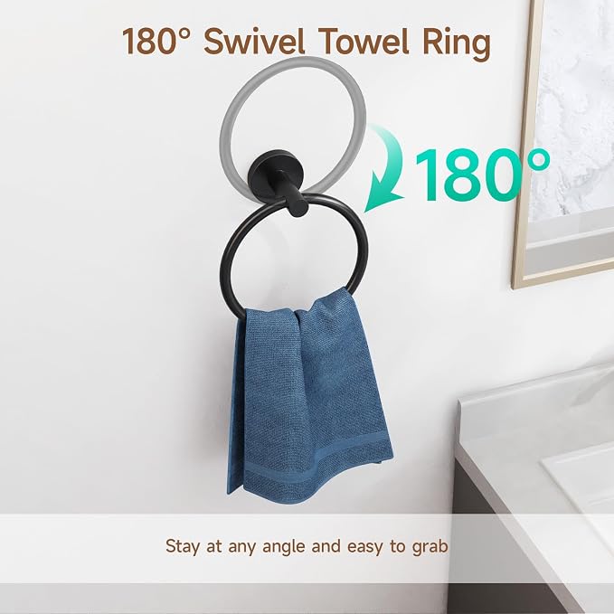 USHOWER Matte Black Bathroom Hardware Set, Modern 24-Inch Towel Bar Set Wall - Image 4