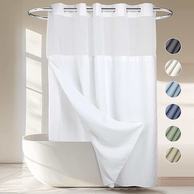 River Dream Heavyweight No Hooks Required Dotted Waffle Weave Shower Curtain - by RiverDream