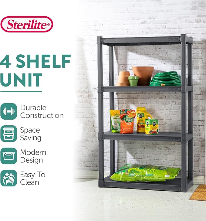 Sterilite 4-Shelf Plastic Storage Rack, Heavy Duty Shelving Unit - Image 4