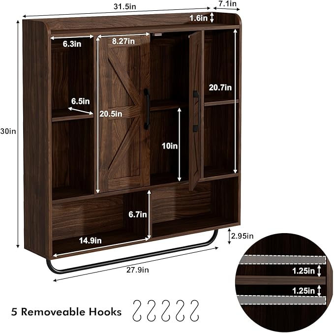 RUSTOWN Rustic Wood Wall Bathroom Cabinet, Farmhouse Medicine Cabinet Wall - Image 2